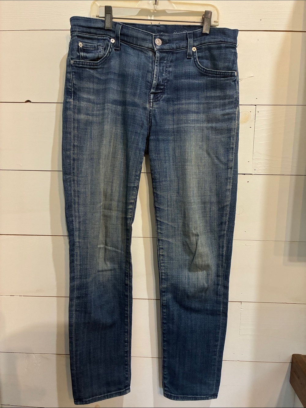 7 For All Mankind Josefina Skinny Boyfriend Blue Denim Jeans Size 27 Button Fly